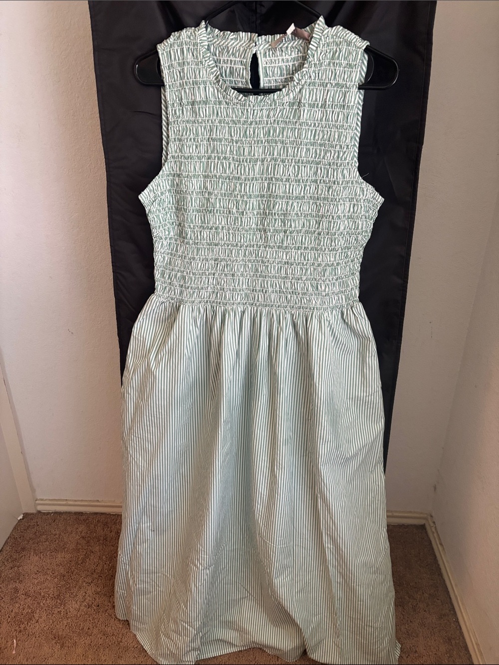 LOFT Mint and White Smocked Sleeveless Maxi Dress